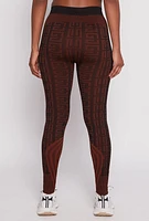 Womens Seamless Striped Greek Key Print Leggings, Brown, Size M-L