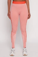 Womens Seamless Striped Greek Key Print Leggings, Orange, Size M-L