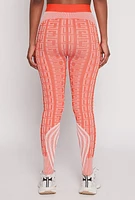 Womens Seamless Striped Greek Key Print Leggings, Orange, Size S-M