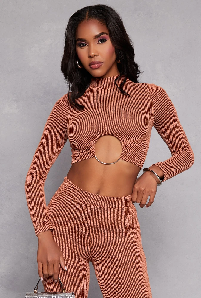 Womens O Ring Ribbed Knit Crop Top,
