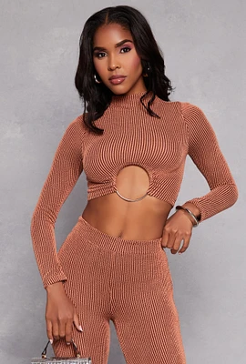 Womens O Ring Ribbed Knit Crop Top,