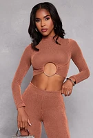 Womens O Ring Ribbed Knit Crop Top,