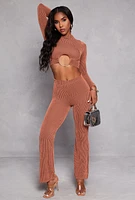 Womens O Ring Ribbed Knit Crop Top,