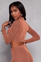 Womens O Ring Ribbed Knit Crop Top,