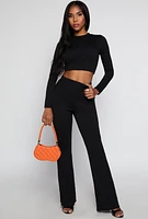 Womens Textured Knit Lace Up Back Crop Top, Black, Size L