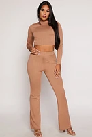 Womens Textured Knit Lace Up Back Crop Top, Brown, Size M