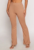 Womens Textured Knit High Waist Flare Pants, Brown, Size S