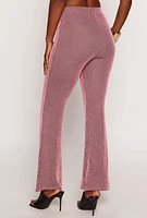 Womens Textured Ribbed Knit Flared Pants, Pink, Size L