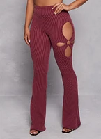 Womens O Ring Side Cut Out High Waist Pants, Burgundy, Size S