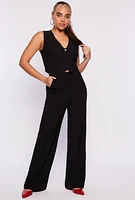 Womens Pleated High Waisted Wide Leg Pants, Black, Size M