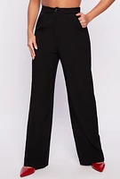 Womens Pleated High Waisted Wide Leg Pants, Black, Size M