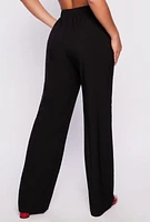 Womens Pleated High Waisted Wide Leg Pants, Black, Size M