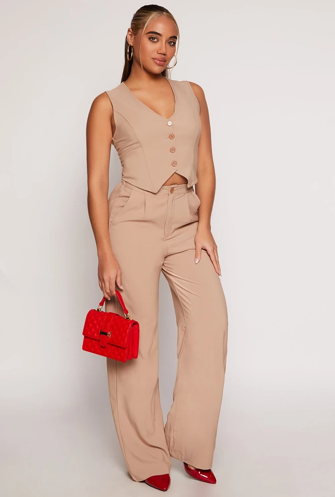 Womens Pleated High Waisted Wide Leg Pants,