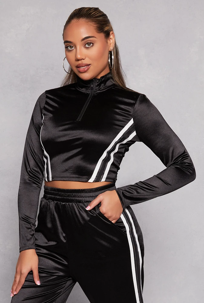 Womens Varsity Stripe Detail Zip Neck Crop Top, S