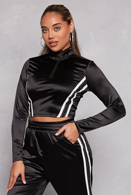 Womens Varsity Stripe Detail Zip Neck Crop Top, S