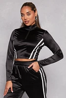 Womens Varsity Stripe Detail Zip Neck Crop Top, S