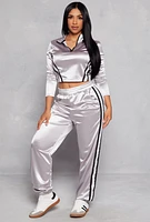 Womens Varsity Stripe Detail Zip Neck Crop Top, Grey, Size M