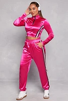 Womens Varsity Stripe Detail Zip Neck Crop Top, Pink, Size L