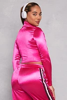 Womens Varsity Stripe Detail Zip Neck Crop Top, Pink, Size L