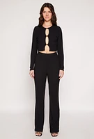 Womens Textured Knit Keyhole Crop Top, Black, Size M