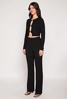 Womens Textured Knit Keyhole Crop Top, Black, Size M