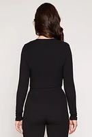 Womens Textured Knit Keyhole Crop Top, Black, Size M