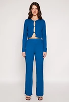 Womens Textured Knit Keyhole Crop Top, Blue, Size L
