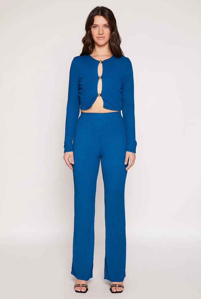 Womens Textured Knit Straight Leg Pants, Blue, Size L