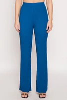 Womens Textured Knit Straight Leg Pants, Blue, Size L