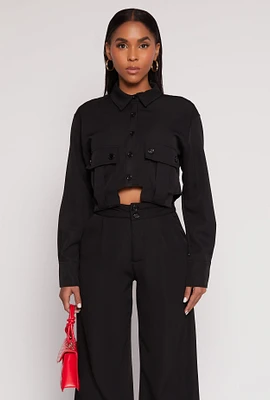 Womens Cargo Pocket Cropped Shirt, M