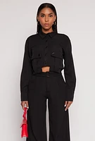 Womens Cargo Pocket Cropped Shirt, M