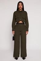 Womens Cargo Pocket Cropped Shirt, Green, Size M
