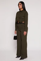 Womens Cargo Pocket Cropped Shirt, Green, Size M