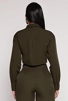 Womens Cargo Pocket Cropped Shirt, Green, Size M