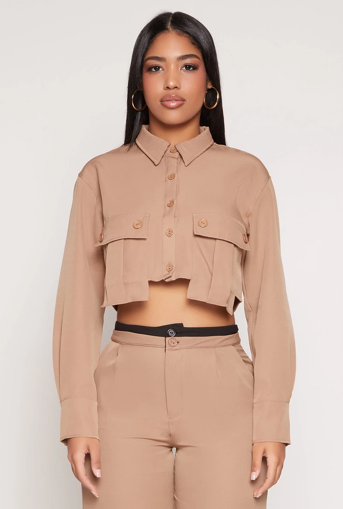 Womens Cargo Pocket Cropped Shirt,