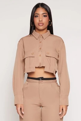 Womens Cargo Pocket Cropped Shirt,