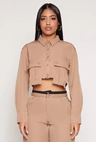 Womens Cargo Pocket Cropped Shirt,