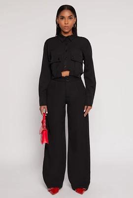 Womens Two Button Wide Leg Pants,