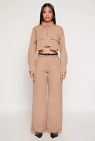 Womens Two Button Wide Leg Pants, Khaki, Size M