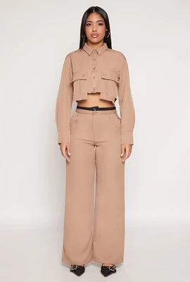Womens Two Button Wide Leg Pants, Khaki, Size S