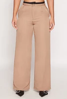 Womens Two Button Wide Leg Pants, Khaki, Size S