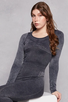 Womens Seamless Acid Wash Laser Cut Active Top, Grey, Size S-M