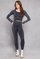 Womens Seamless Acid Wash Laser Cut Active Top, Grey, Size S-M