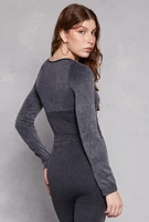 Womens Seamless Acid Wash Laser Cut Active Top, Grey, Size S-M