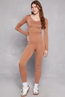 Womens Seamless Acid Wash Laser Cut Active Top, Brown, Size S-M