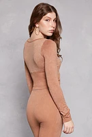 Womens Seamless Acid Wash Laser Cut Active Top, Brown, Size S-M