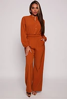 Womens Crepe Knit Button Front Cropped Blouse, Orange, Size M