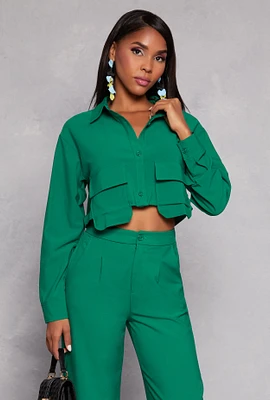 Womens Crepe Knit Cargo Pocket Crop Top,