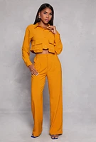 Womens Crepe Knit Cargo Pocket Crop Top, Yellow, Size S