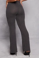 Womens Textured Ribbed Knit High Waist Pants, Grey, Size L
